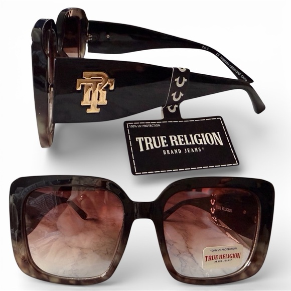 True Religion Accessories - True Religion Sunglasses – Transparent Brown Frame, Gold TR Logo, Designer Eyewe